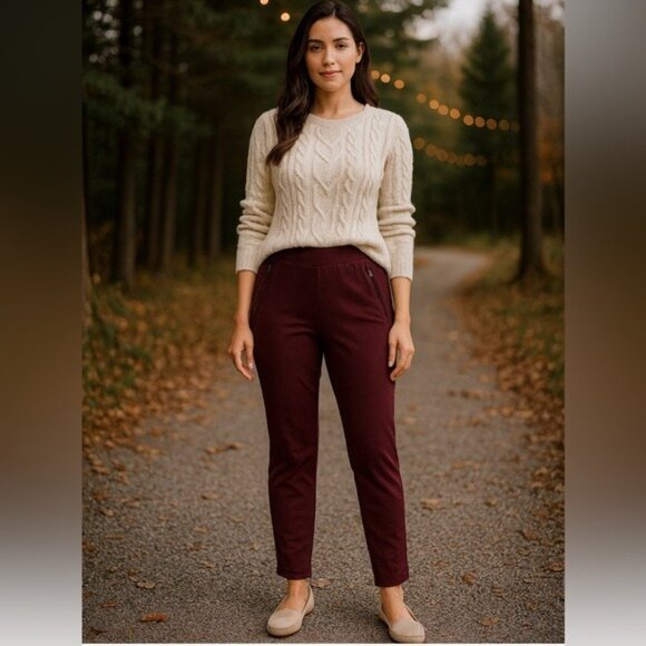 T by Talbots Burgundy Straight-Leg Pants with Zip Pockets Size Small NWT - Picture 11 of 11